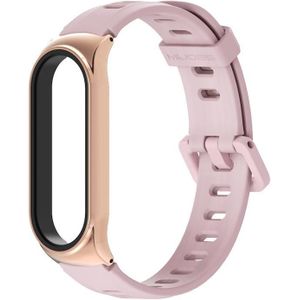 For Xiaomi Mi Band 6 / 5 / 4 / 3 Mijobs Flat Hole Silicone Watch Band  Style:CS Case(Pink+Rose Gold)