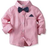 Boys Striped Shirt + Suspenders Trousers Suit (Color:Pink Size:120)