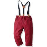 Boys Striped Shirt + Suspenders Trousers Suit (Color:Pink Size:120)