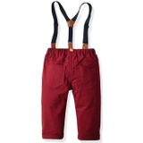 Boys Striped Shirt + Suspenders Trousers Suit (Color:Pink Size:120)