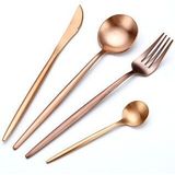 Stainless Steel Cutlery Knives Forks Spoons Western Kitchen Dinnerware Home Party Tableware Set(Rose Gold)