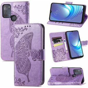 For Motorola Moto G50 Butterfly Love Flowers Embossed Horizontal Flip Leather Case with Holder & Card Slots & Wallet & Lanyard(Light Purple)