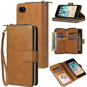 For iPhone SE 2020 / 8 / 7 Zipper Wallet Bag Horizontal Flip PU Leather Case with Holder & 9 Card Slots & Wallet & Lanyard & Photo Frame(Brown)