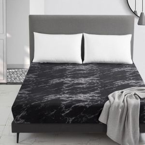 Marble Pattern Bed Dust Cover Mattress Protective Case Fitted Sheet Cover Bedclothes  Size:153X203X30cm(Black)