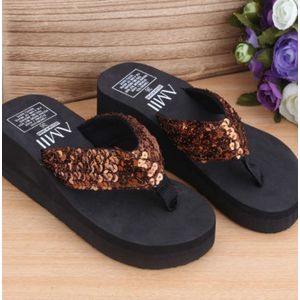 Pailletten slippers wig Ith flip flops  grootte: 38 (Sequin Brown)