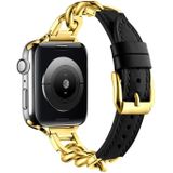 Voor Apple Watch Ultra 49 mm ketting lederen horlogeband  maat: S (goud zwart)