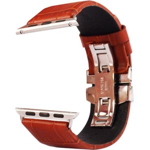 Kakapi for Apple Watch 42mm Crocodile Texture Double Buckle Genuine Leather Watchband with Connector(Brown)