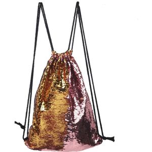 Mermaid Glittering Sequin Drawstring Sports Backpack Shoulder Bag(Pink Gold)
