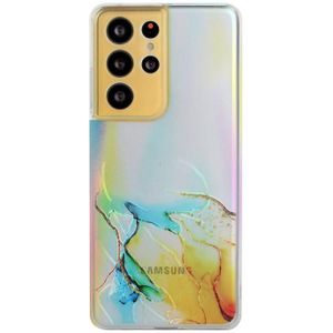 For Samsung Galaxy S21 Ultra 5G Laser Marble Pattern Clear TPU Shockproof Protective Case(Yellow)