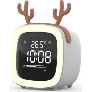 Cartoon Deer Shape Children Snooze Multifunctional USB Rechargeable Student LED Alarm Clock(Gray)