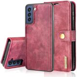 For Samsung Galaxy S21 FE DG.MING Crazy Horse Texture Flip Detachable Magnetic Leather Case with Holder & Card Slots & Wallet(Red)