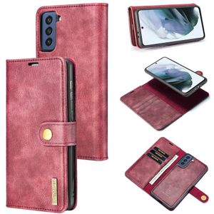 For Samsung Galaxy S21 FE DG.MING Crazy Horse Texture Flip Detachable Magnetic Leather Case with Holder & Card Slots & Wallet(Red)