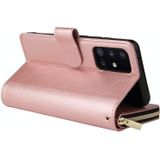 For Samsung Galaxy A52 5G Zipper Wallet Bag Horizontal Flip PU Leather Case with Holder & 9 Card Slots & Wallet & Lanyard & Photo Frame(Rose Gold)