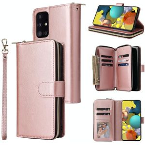 For Samsung Galaxy A52 5G Zipper Wallet Bag Horizontal Flip PU Leather Case with Holder & 9 Card Slots & Wallet & Lanyard & Photo Frame(Rose Gold)