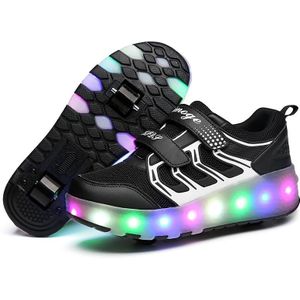 WS01 LED-licht ultra licht mesh oppervlak oplaadbare dubbele wiel rolschaatsen schoenen sportschoenen  grootte: 41 (zwart)