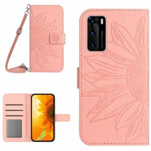 Voor Huawei P40 Skin Feel Sun Flower Pattern Flip Leather Phone Case met Lanyard