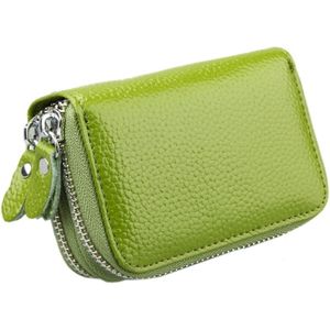 Genuine Cowhide Leather Dual Layer Solid Color Zipper Card Holder Wallet Coin Purse Card Bag Protect Case with Card Slots & Coin Position  Size: 10.5*7.0*4.0cm(Green)