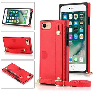 For iPhone 6 Wrist Strap PU+TPU Shockproof Protective Case with Crossbody Lanyard & Holder & Card Slot(Red)