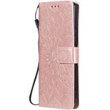 For Sony Xperia 1 II Pressed Printing Sunflower Pattern Horizontal Flip PU Leather Case with Holder & Card Slots & Wallet & Lanyard(Rose Gold)