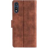 For Motorola Moto E 2020 Skin Feel Crocodile Texture Magnetic Clasp Horizontal Flip PU Leather Case with Holder & Card Slots & Wallet(Brown)