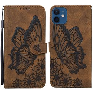 Retro Skin Feel Butterflies Embossing Horizontal Flip Leather Case with Holder & Card Slots & Wallet For iPhone 12 mini(Brown)