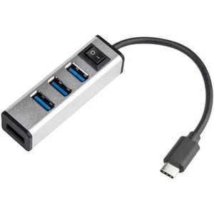 USB-C / Type-C tot 4 USB 3.0 Poorten Aluminium Hub met Switch (Silver)