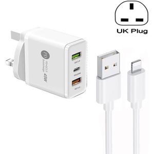 45W PD25W + 2 x QC3.0 USB Multi Port-oplader met USB naar 8-pins kabel  UK-stekker