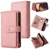 Voor Samsung Galaxy Note20 Ultra Skin Feel PU + TPU Horizontale Flip Lederen Case met Houder & 15 Kaarten Slot & Portemonnee & Rits Pocket & Lanyard (Pink)