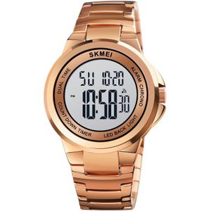 SKMEI 1712 Dual Time LED Digital Display Luminous Stainless Steel Strap Electronic Watch(Rose Gold and White)