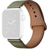 Lederen vervangende horlogeband voor Apple Watch Series 7 45 mm / 6 & SE & 5 & 4 44mm / 3 & 2 & 1 42mm (Leger Groen Naald Patroon + Zilver Gesp)