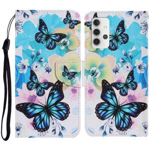 For Samsung Galaxy A32 5G Coloured Drawing Pattern Horizontal Flip PU Leather Case with Holder & Card Slots & Wallet & Lanyard(Purple Butterfly)
