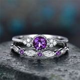 2 PCS/Set Women Fashion Zircon Gemstone Ring 6(Purple)