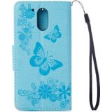 For Motorola Moto G (4rd gen) Plus Pressed Flowers Butterfly Pattern Leather Case with Holder & Card Slots & Wallet(Blue)