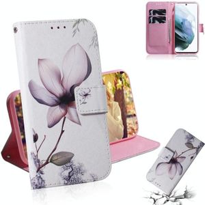 For Samsung Galaxy S21 FE Coloured Drawing Horizontal Flip Leather Case  with Holder & Card Slots & Wallet(Magnolia Flower)