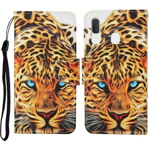 For Samsung Galaxy A20 / A30 Colored Drawing Pattern Horizontal Flip Leather Case with Holder & Card Slots & Wallet & Lanyard(Yellow Leopard)