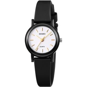 SKMEI 1659 Thin PU Leather Strap Small Dial Quartz Watch for Ladies(Black Shell Strip Nails Type)