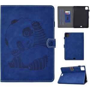 For iPad Pro 11 (2020) Embossing Sewing Thread Horizontal Painted Flat Leather Case with Sleep Function & Pen Cover & Anti Skid Strip & Card Slot & Holder(Blue)