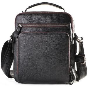 6479 Men Casual Large-Capacity One-Shoulder Messenger Leather Bag(Litchi Texture Black)