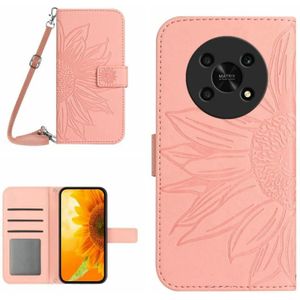 Voor Honor Magic4 Lite 5G Skin Feel Sun Flower Pattern Flip lederen telefoonhoes met lanyard