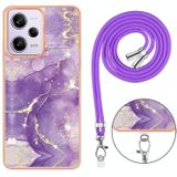 Galvaniseren Marmer Dual-side IMD Telefoon Case met Lanyard Voor Xiaomi Redmi Note 12 Pro 5G Global/Note 12 Pro 5G China/Poco X5 Pro 5G/Note 12 Pro Speed(Purple 002)