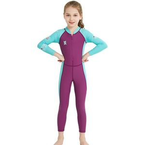 DIVE&SAIL Children Diving Suit Outdoor Long-sleeved One-piece Swimsuit Sunscreen Swimwear  Size: L(Girls Rose Red)