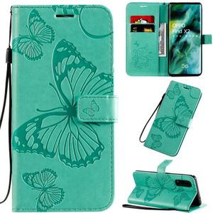 For OPPO Find X2 3D Butterflies Embossing Pattern Horizontal Flip Leather Case with Holder & Card Slot & Wallet & Lanyard(Green)