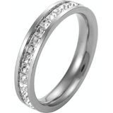 2 PCS Girls Simple Titanium Steel Diamond Ring  Size: US Size 5(Single Row Silver)