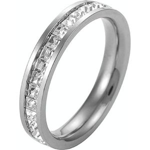 2 PCS Girls Simple Titanium Steel Diamond Ring  Size: US Size 5(Single Row Silver)