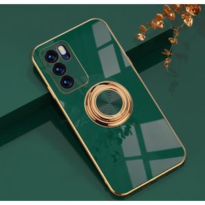 For OPPO Reno6 6D Electroplating Full Coverage Silicone Protective Case with Magnetic Ring Holder(Green)