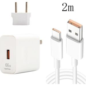 66W USB Fast Charging Travel Charger With EU Plug Conversion Head + 6A USB to Type-C Flash Charging Data Cable  EU Plug(2m)