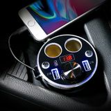 Multi-function Double Car Cigarette Lighter + 2.1A Dual USB Ports + LED Voltage and Current Value Display + USB-C / Type-C Port + 8 Pin Port Scalable USB Cable Cup Shaped Car Charger for 12V/24V Cars & Smartphones & Tablets & PSP & PDA & GPS & MP3 &