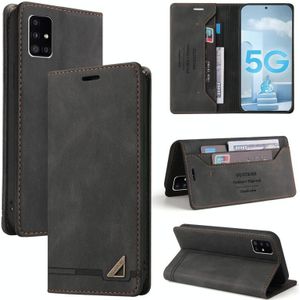 Voor Samsung Galaxy A71 5G Huid Feel Anti-Diefstal Borstel Horizontale Flip Lederen Case met Houder & Card Slots & Portemonnee (Zwart)