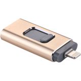 RQW-01B 3 in 1 USB 2.0 & 8 Pin & Micro USB 128GB Flash Drive  for iPhone & iPad & iPod & Most Android Smartphones & PC Computer(Gold)