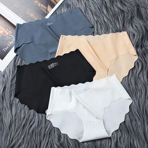 4 PCS / Set Non-trace Ice Silk Panties Female Pure Cotton Crotch Antibacterial Mid-Waist Breathable Girl Briefs  Size: M(Dark Gray+Flesh Color+Black+White)